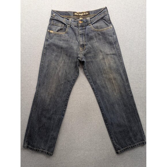 5ive Jungle Jeans Mens 34x30 Relaxed Fit Distressed Denim Straight Leg Pants - Picture 1 of 13